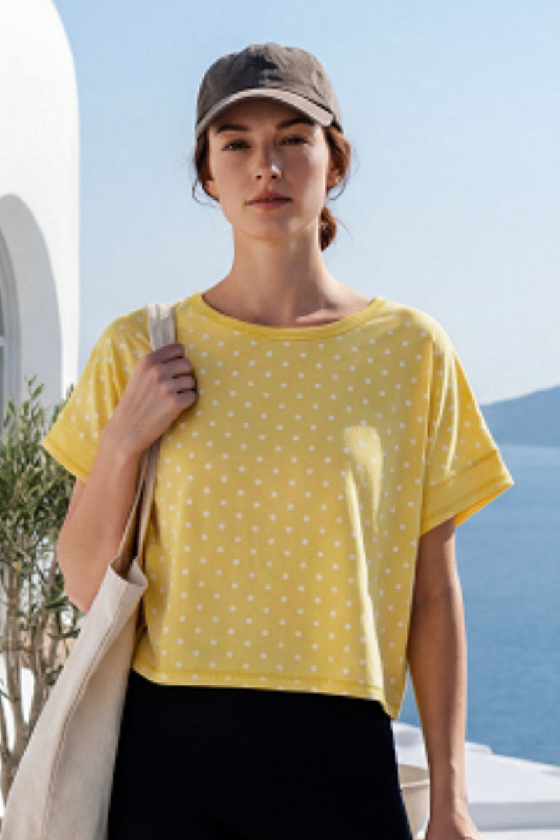 Women's Summer Polka Dot Cutout Back Cropped Sports Tee