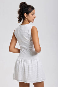 Women Plus-Size Striped Tennis Dress with Hidden Pockets