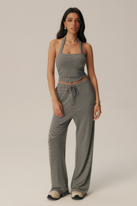 Women Vintage Striped Set: Halter Tank Top & Casual Pants
