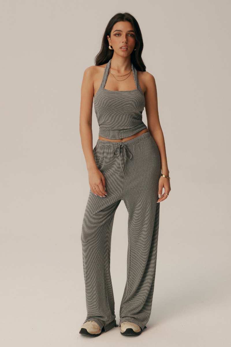 Women Vintage Striped Set: Halter Tank Top & Casual Pants