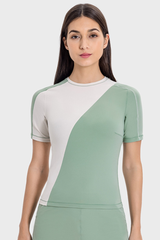 Women's Ribbed Yoga Tee - Color Block Cooling Slim Fit