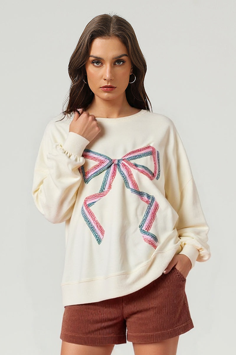 Women's Red Bow Oversized Pullover Sweatshirt