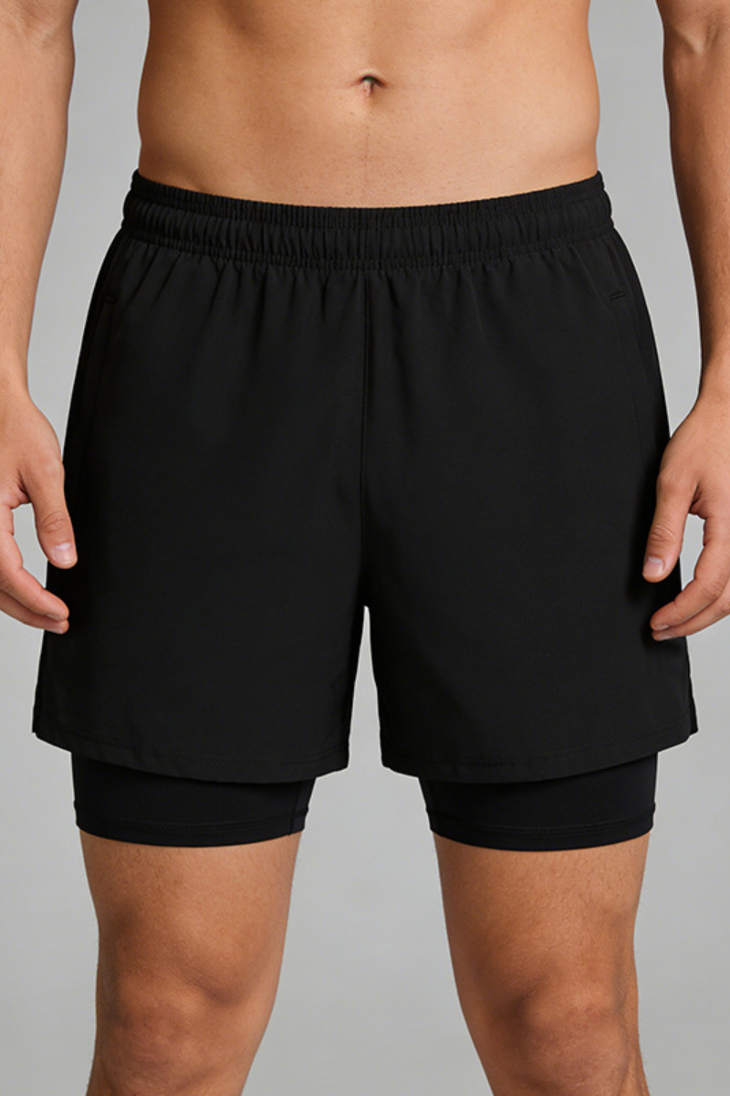 Men's Two Fake Fitness Training Shorts with Built-in Liner