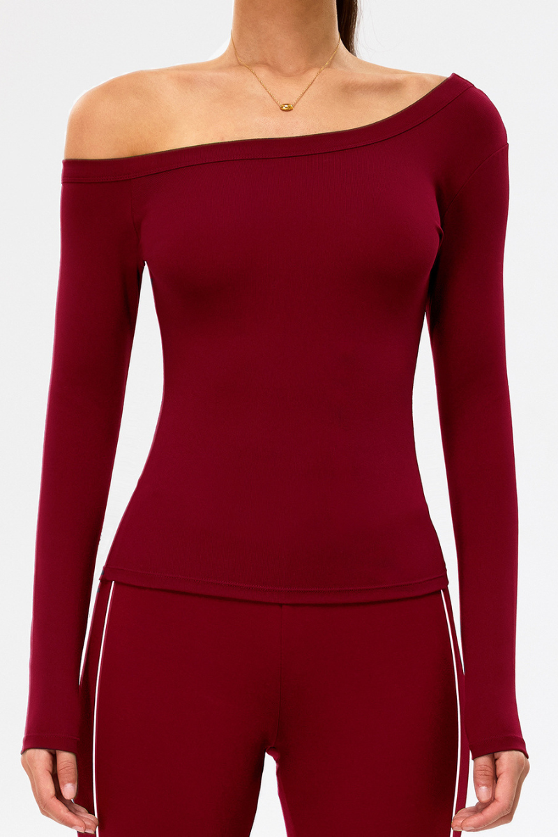 Women's One-Shoulder Ribbed Long-Sleeve Yoga T-shirt