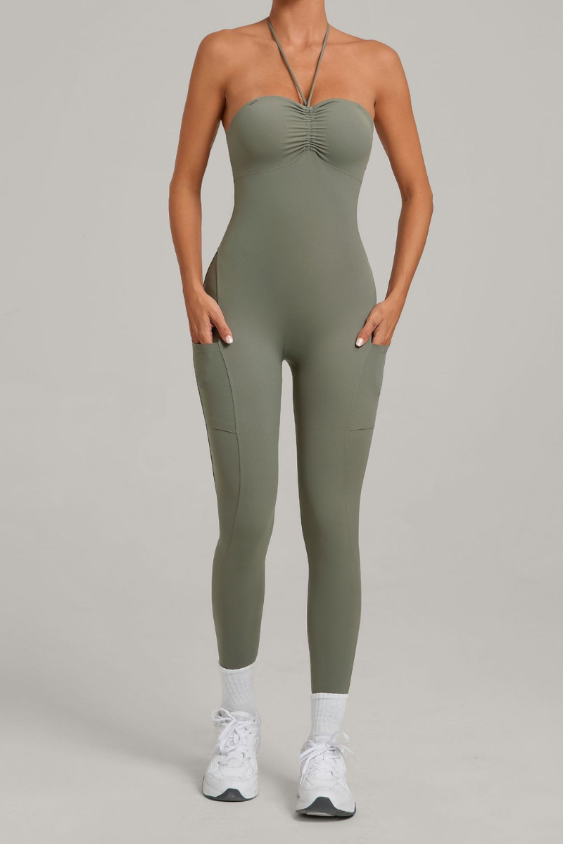 Women's Pleated Buttocks Lift Side Pocket Jumpsuits