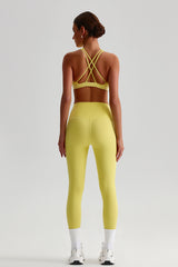 Women Brushed Cross-Back Slim-Fit Yoga Set: High-Waisted Butt-Lifting Outdoor Running Leggings + Round Neck Sports Bra