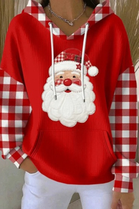 Women's Fall Christmas Print Ribbed Hoodie