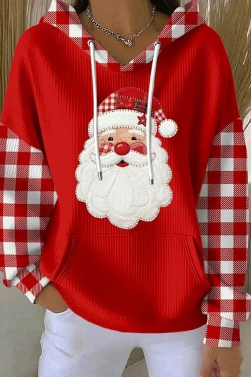 Women's Fall Christmas Print Ribbed Hoodie