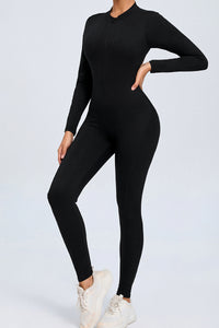 Women Zipper Long Sleeve Long Pants Nude Outfit Fitness Sports Tight Yoga Jumpsuit