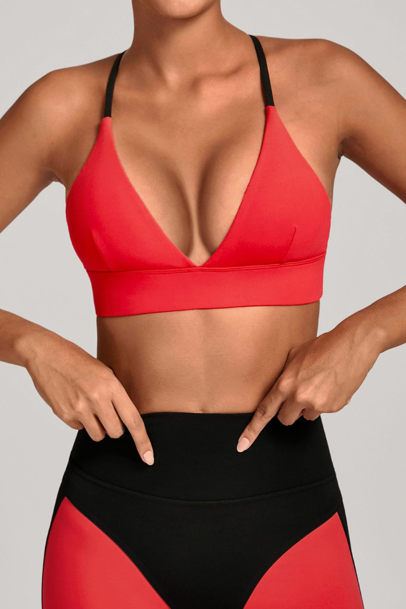 Women's Athletic V-Neck Triangle Cup Color Block Bra