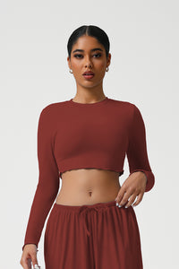 Women Slim Fit Wave Hem Yoga Long Sleeves