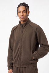 Men's Fall  100% Cotton Washed Faded Raw Edge Zip Up Jacket