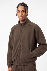 Men's Fall  100% Cotton Washed Faded Raw Edge Zip Up Jacket