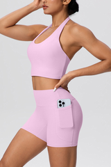 Women's Sport Set:Halterneck Tank Top And Side Pocket Shorts