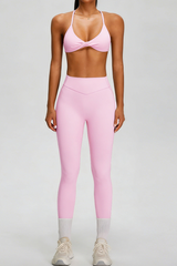 Women's Sets:Twist-Front Cross Back Bra And Pleated Leggings