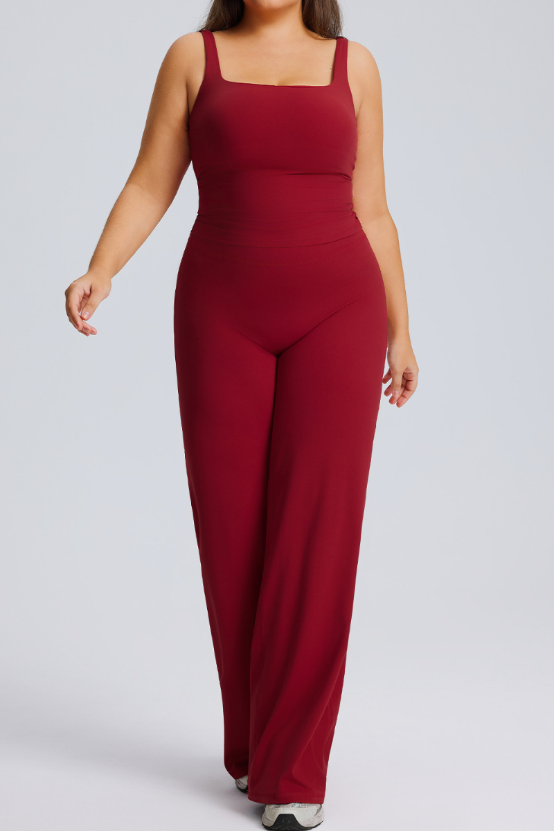 Plus Size Athletic Set :U-neckTank Top & Straight Leg Pants