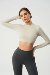 Women Slim-Fit Crop Naked-Feel Long Sleeve Yoga & Running Sportswear Top