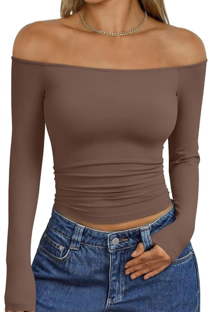 Women's Off-Shoulder or Asymmetrical Dual Wear Long-Sleeve Top