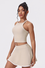 Women's Athletic Tennis Sets:Cropped Tank Top And Skirt