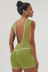 Women Color Contrast Backless Sport Jumpsuit