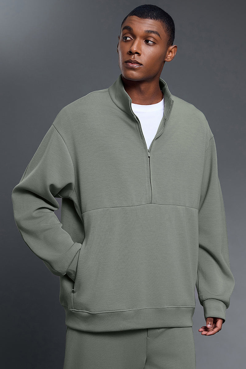 Men Air Layer Half-Zip Comfortable Loose Hoodie