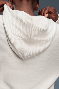 Women Oversized Letter-Striped Knit Hooded Casual Sportswear Sweatshirt