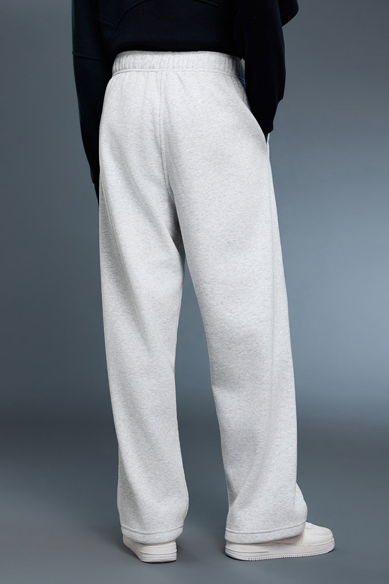 Women Loose Straight Leg Fleece-Lined Drawstring Casual Sport Pants