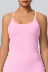 Women's Athletic U-neck Cross Back Thin Straps Tank Top