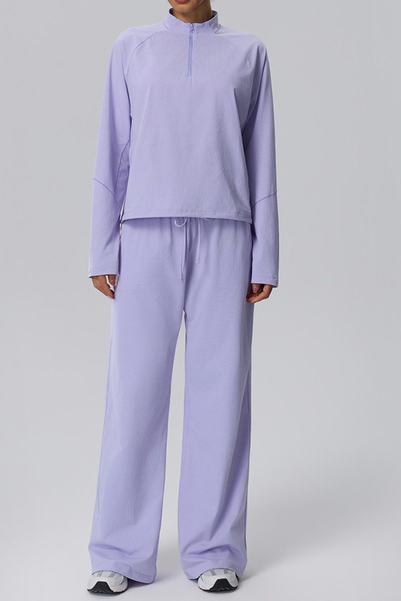 Women's Fall Half-Zip Mock Neck Top And Wide-Leg Casual Pant