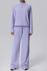 Women's Fall Half-Zip Mock Neck Top And Wide-Leg Casual Pant