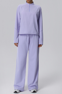 Women's Fall Half-Zip Mock Neck Top And Wide-Leg Casual Pant