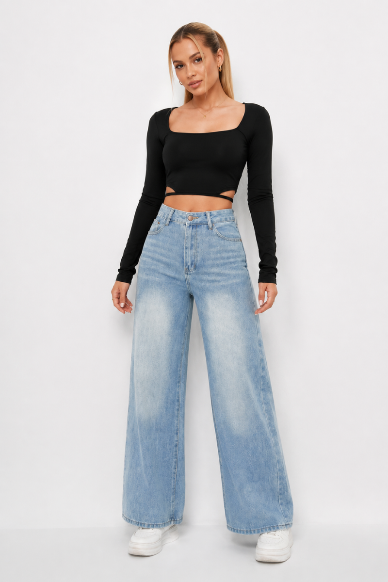 Women's Light Wash Baggy High Waist Wide Leg Jeans