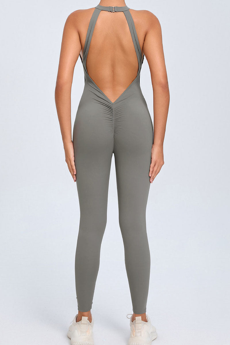 Women Back Buckle Backless Peach Butt Quick Dry One Piece Sports Fitness Yoga Bodysuit