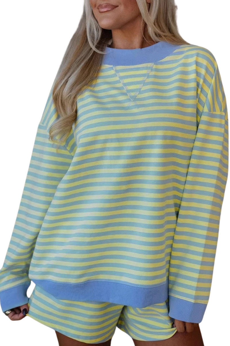 Women's Fall Striped Mockneck Sweatshirt and Shorts Set