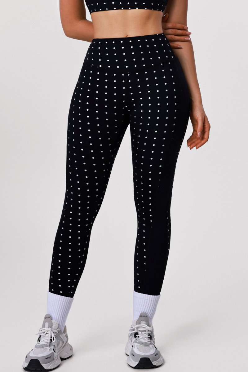 Women's Athletic High-Waist Hot Silver Polka Dot Leggings