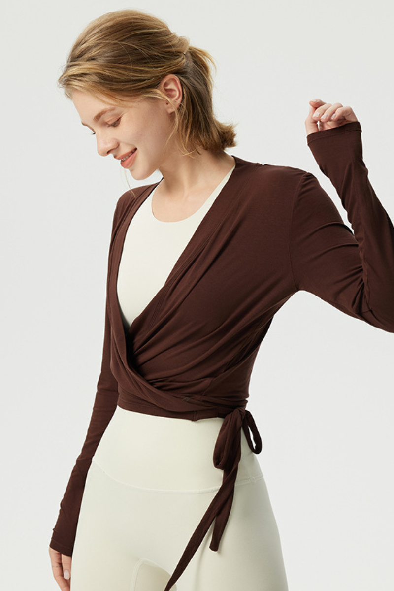 Women's Summer Sports Cross-Tie Fitted Long-Sleeved Yoga Top