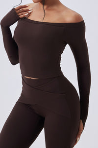 Women Off-Shoulder Sculpting Fitness Long Sleeves