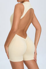 Women Sleeveless Back Hollow Fitness Peach Butt Removable Chest Pad Sports Yoga Bodysuit