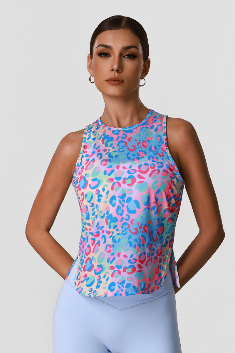 Women’s Multicolor Camouflage Print Side Slit Sport Tank Top