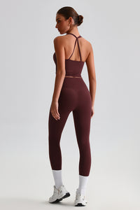 Women Brushed High Waisted Yoga Set: Tummy Control Tights + Halter Neck Support Bra