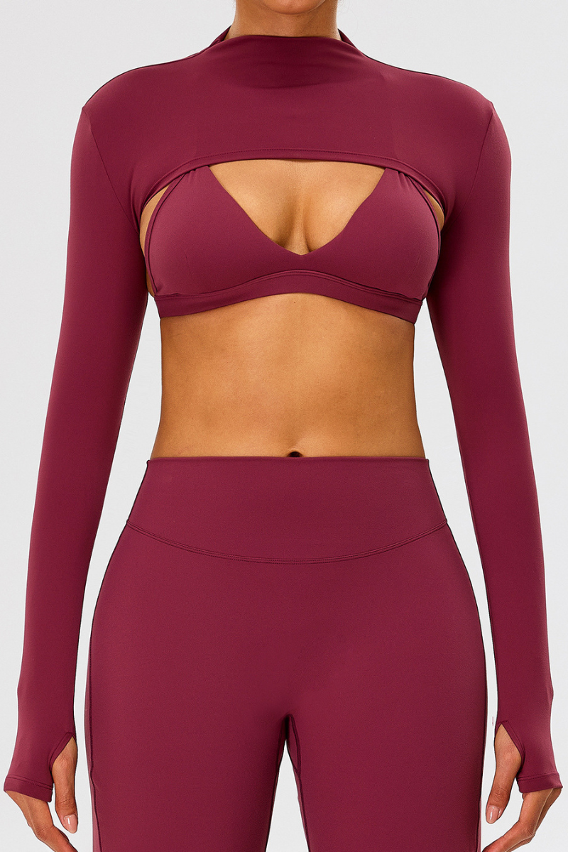 Women's Athletic Stand Collar Finger Cuffs Long Sleeves Top