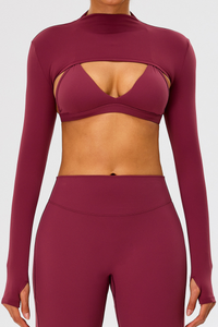 Women's Athletic Stand Collar Finger Cuffs Long Sleeves Top