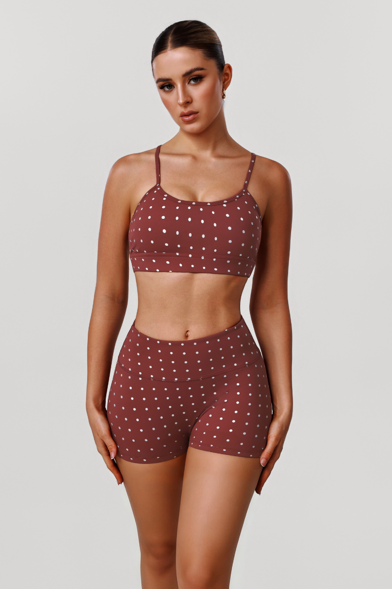 Women's Polka Dot Silver Print Bra & Pleated Shorts Sets