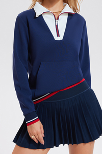 Women's Half-Zip Color Block Front Pocket Tennis Sweatshirt