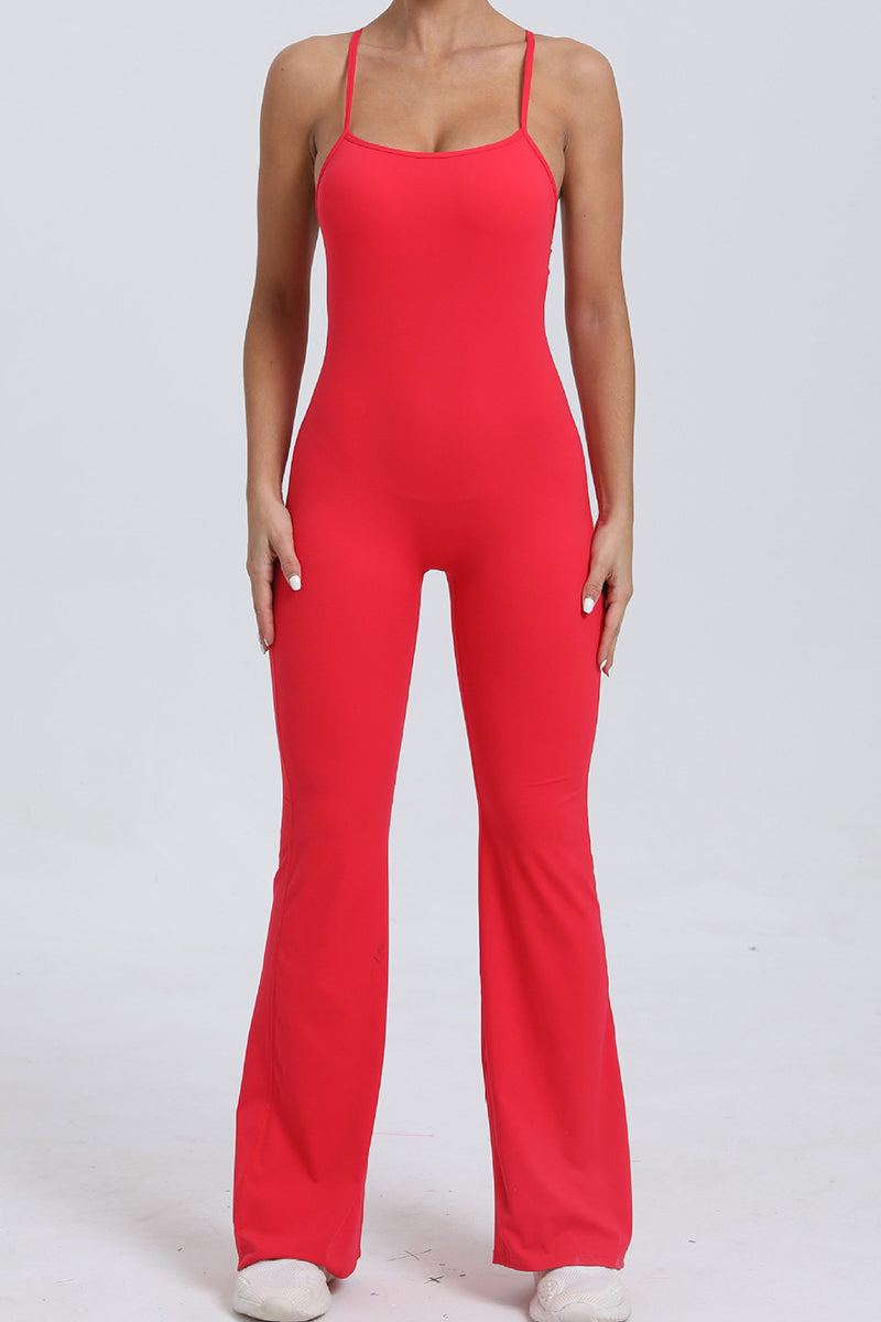 Women Adjustable Straps Flare Hollow Out Hip Lift Yoga Sports Fitness Bodysuit