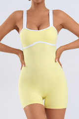 Women's Wide Strap Contrast Binding Fitted Romper with Short