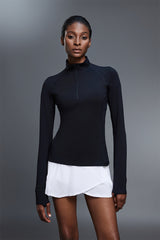 Women Stand Collar Half Zip Slim Fit Workout Long Sleeve Top