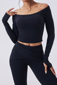 Women Off-Shoulder Sculpting Fitness Long Sleeves