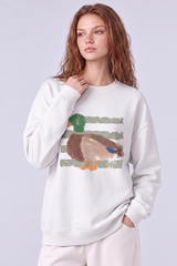 Women's Fall Cute Mallard Duck Graphic Crewneck Sweatshirt