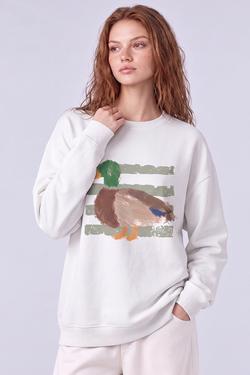 Women's Fall Cute Mallard Duck Graphic Crewneck Sweatshirt